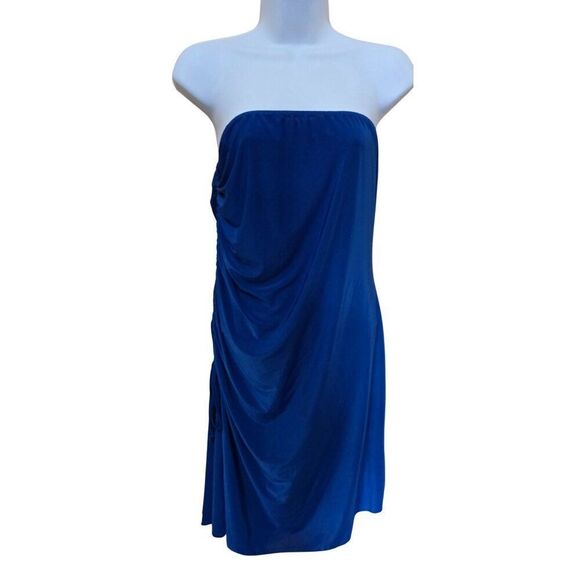 PrettyLittleThing Blue Strapless Draped Mini Dress elegant girls night out - Picture 1 of 7